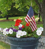 This faux clay pot was planted for Memorial Day.